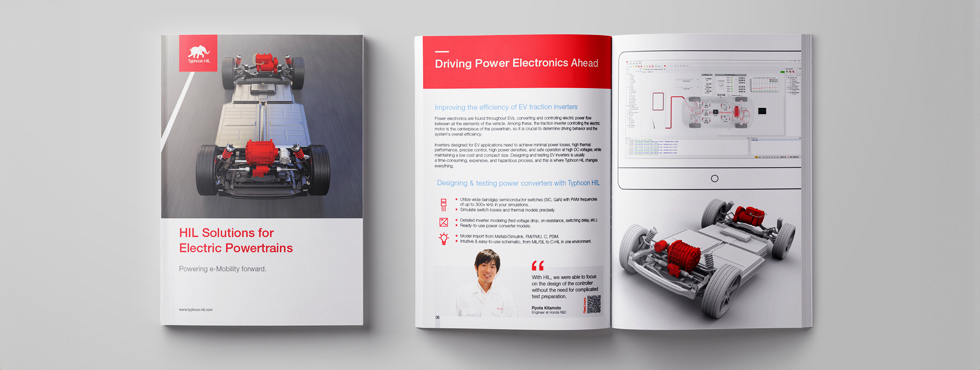e-Mobility brochure with striking red and white design.