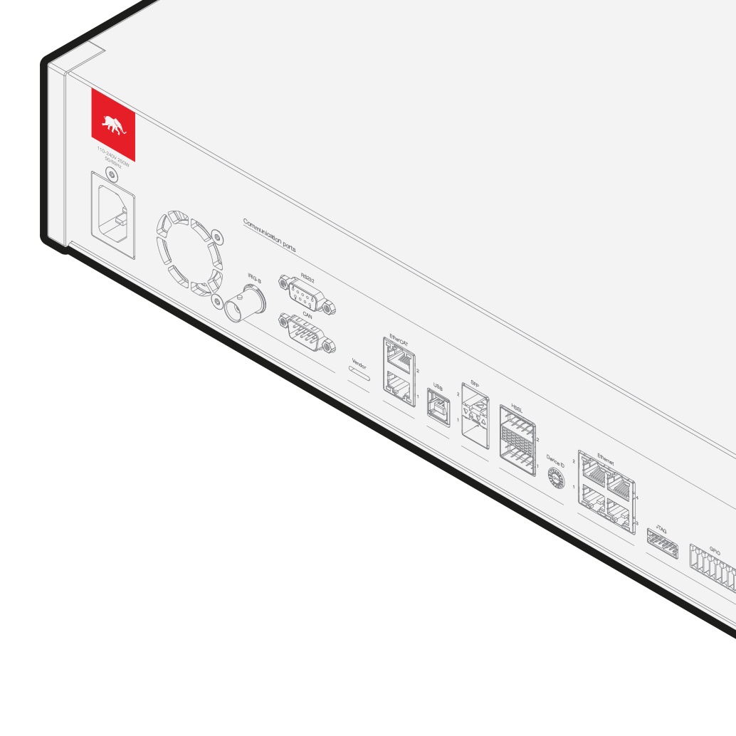 Isometric, line drawing of the HIL606 with all connectors.