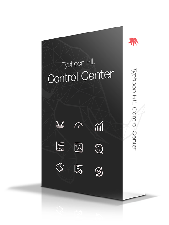 Typhoon HIL Control Center: black and white box with software icons on it.