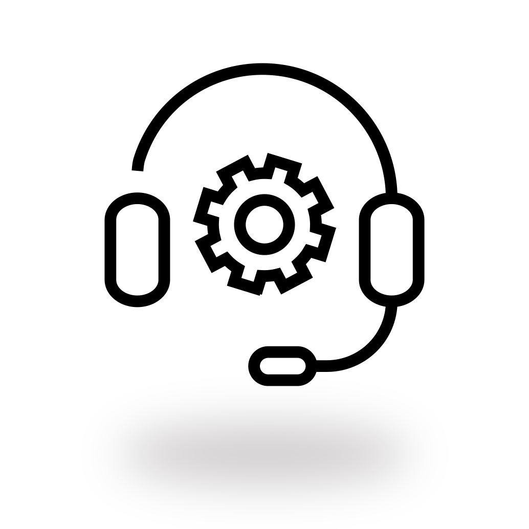 An icon showing a headset with a gear inside.
