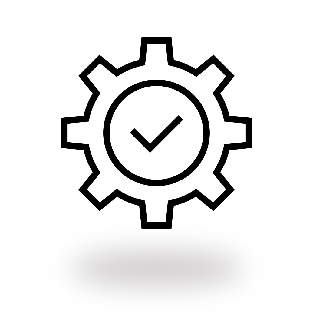 A gear icon with a check mark in the middle.