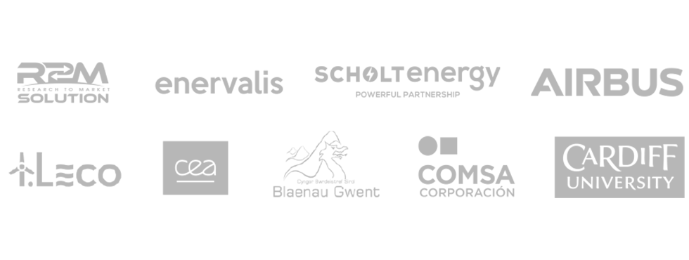 Partners of HYBRIS project: R2M Solutions, Enervalis, Scholt Energy, Airbus, iLECO, CEA, Blaenau Gwent, COMSA Corporation, and Cardiff University.