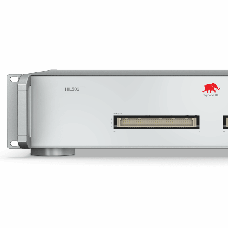 HIL506 real-time simulator, a compact Typhoon HIL device with front-panel analog and digital I/O connectors