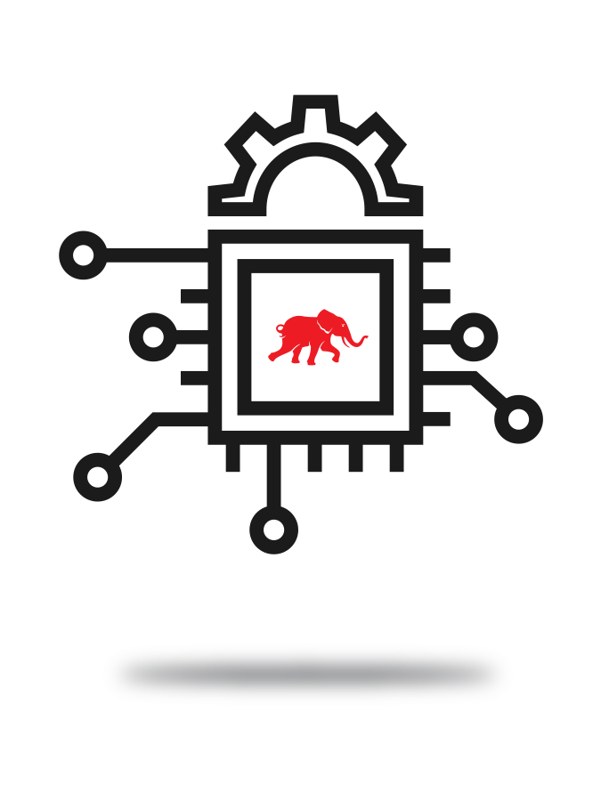 Icon of a gear above a microchip with the Typhoon HIL elephant logo, representing industrial applications